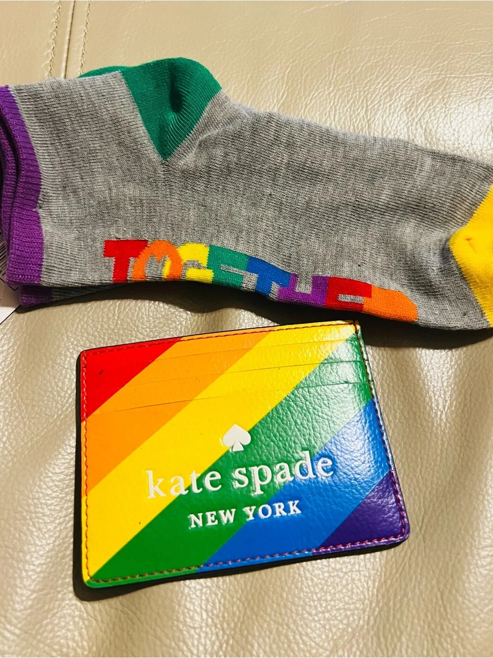kate spade Rainbow Stripe Card Holder and Pride Socks